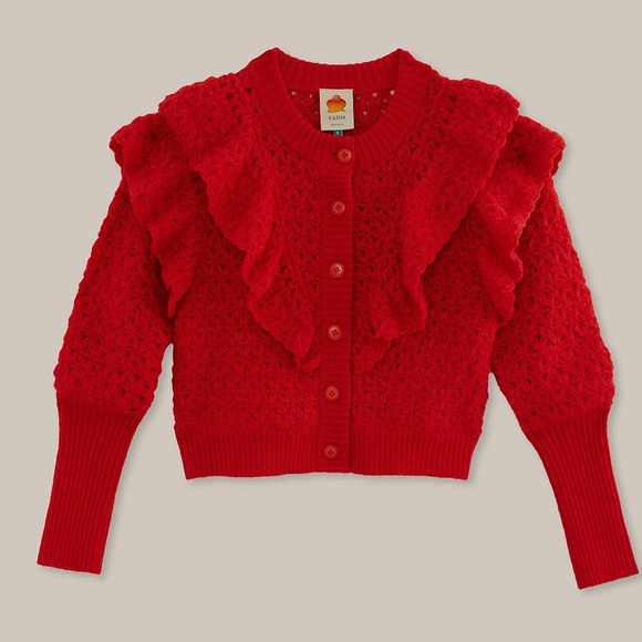 Farm Rio Red Ruffle Cardigan - Picture 1 of 12